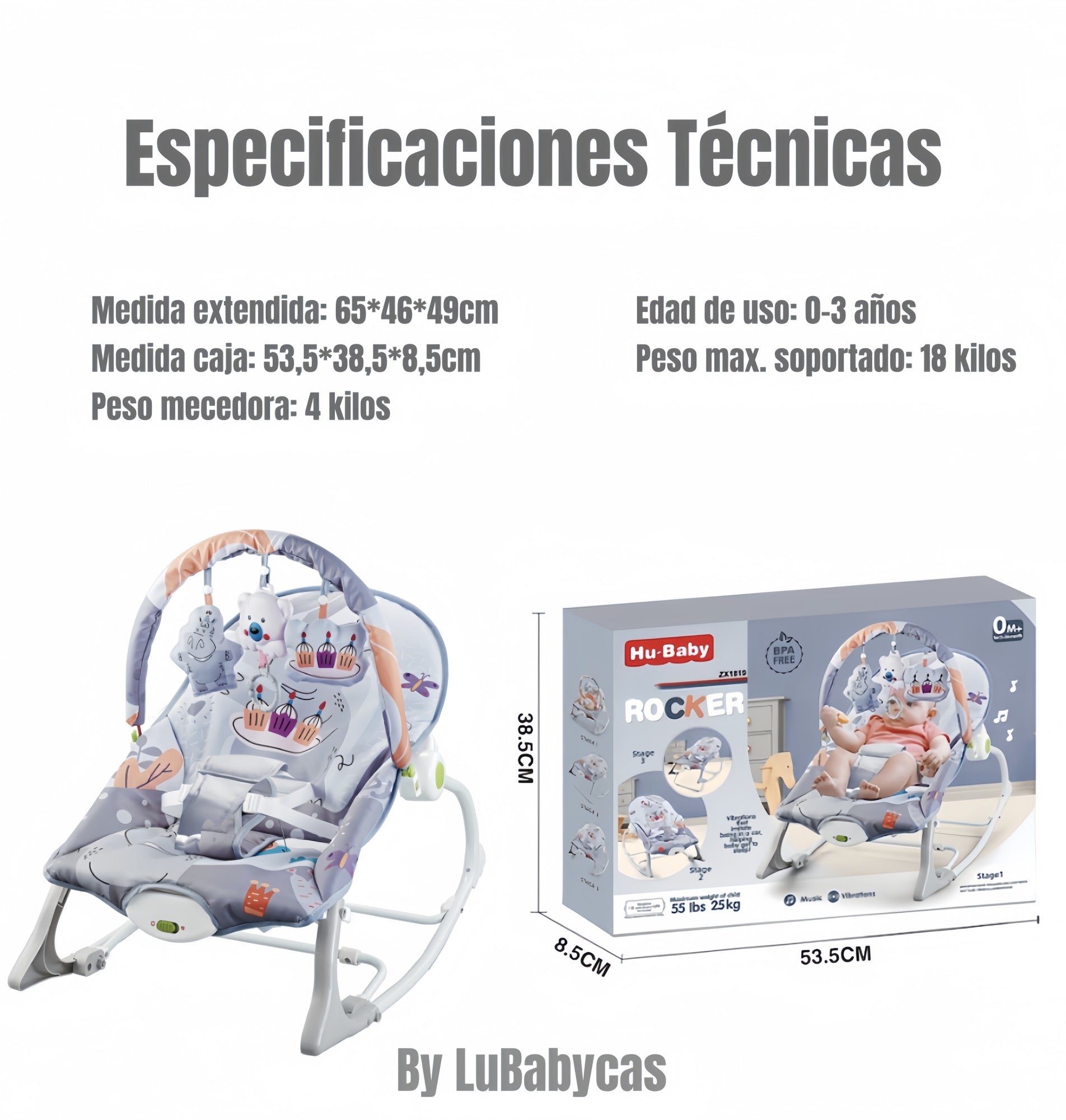 Silla Nido Mecedora Con Vibración y Melodía Azul LuBabycas