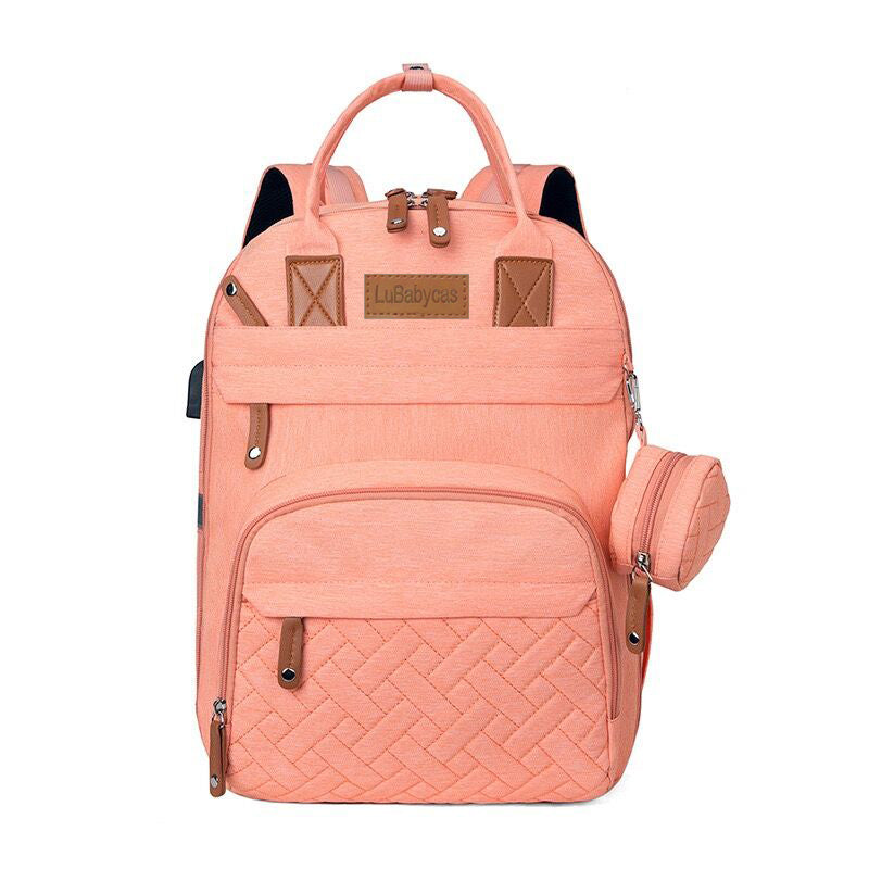 Mochila Maternal Con Monedero Y Colgador Lubabycas Rosada
