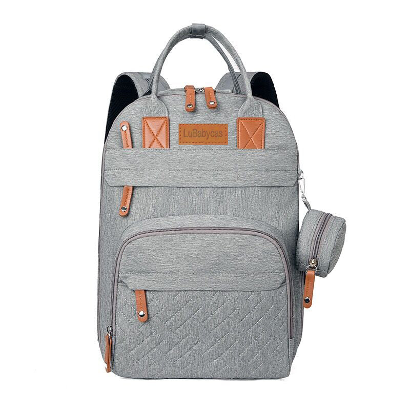 Mochila Maternal Con Monedero Y Colgador Lubabycas Gris