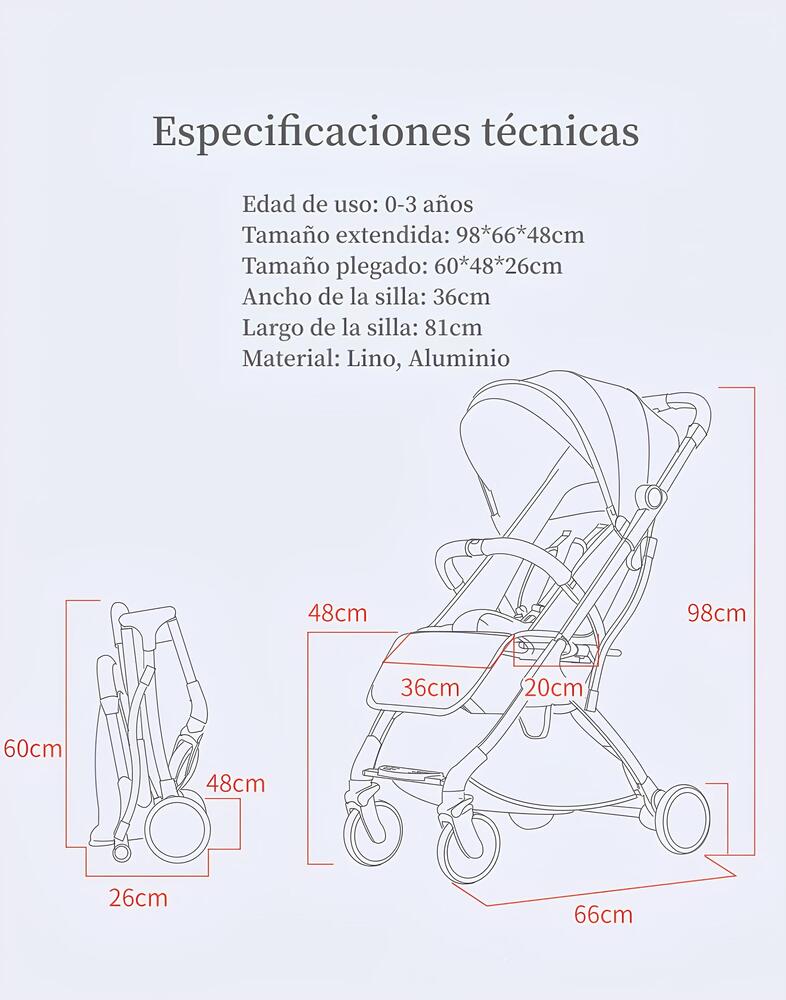 Coche De Paseo Últra Compacto Con Accesorios Gris Lubabycas
