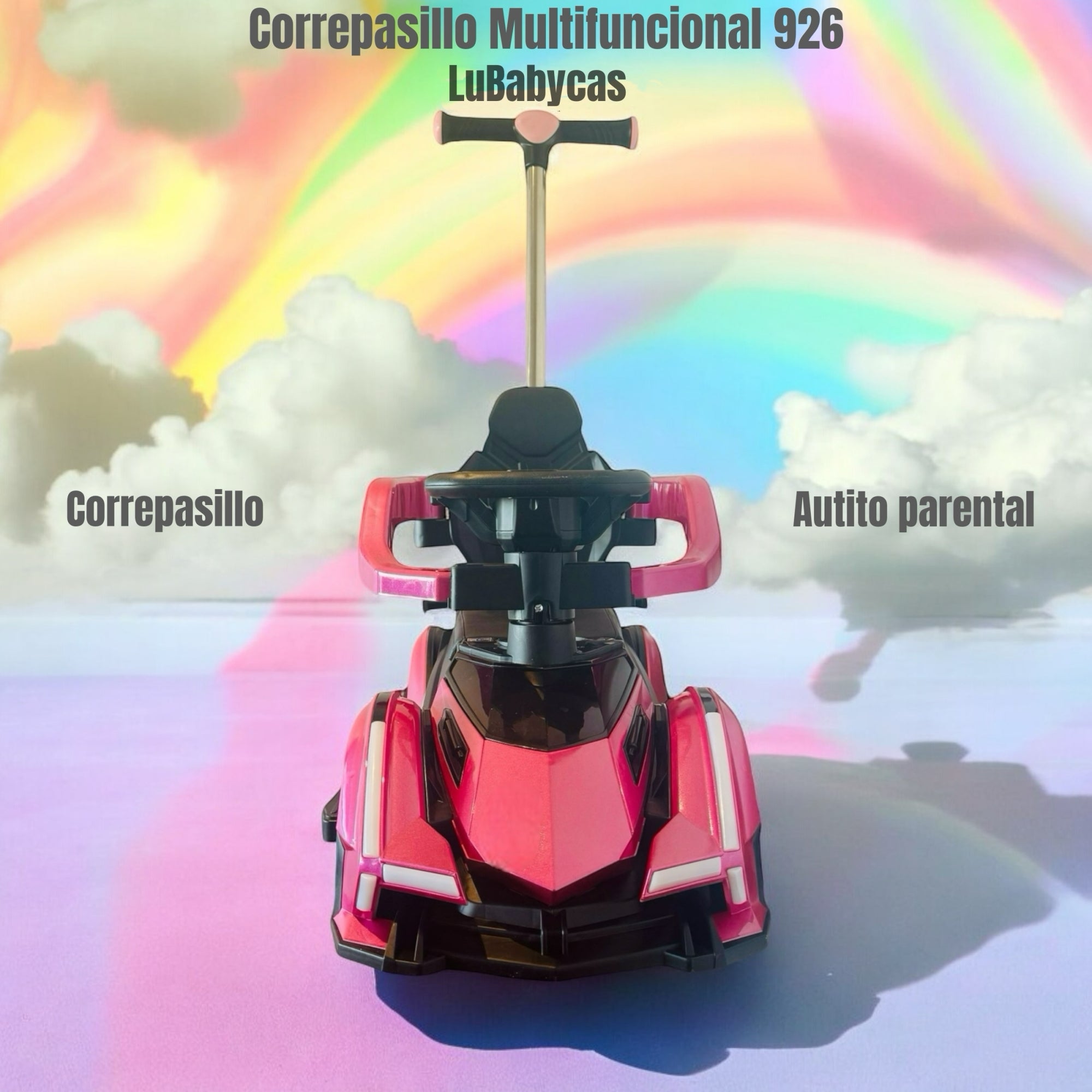 Correpasillo Andador Auto Con Manilla LuBabycas Rosado