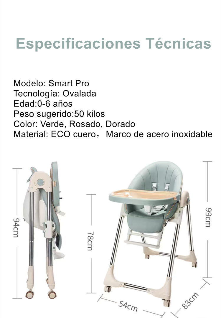 Silla De Comer Reclinable Y Plegable Crema Lubabycas