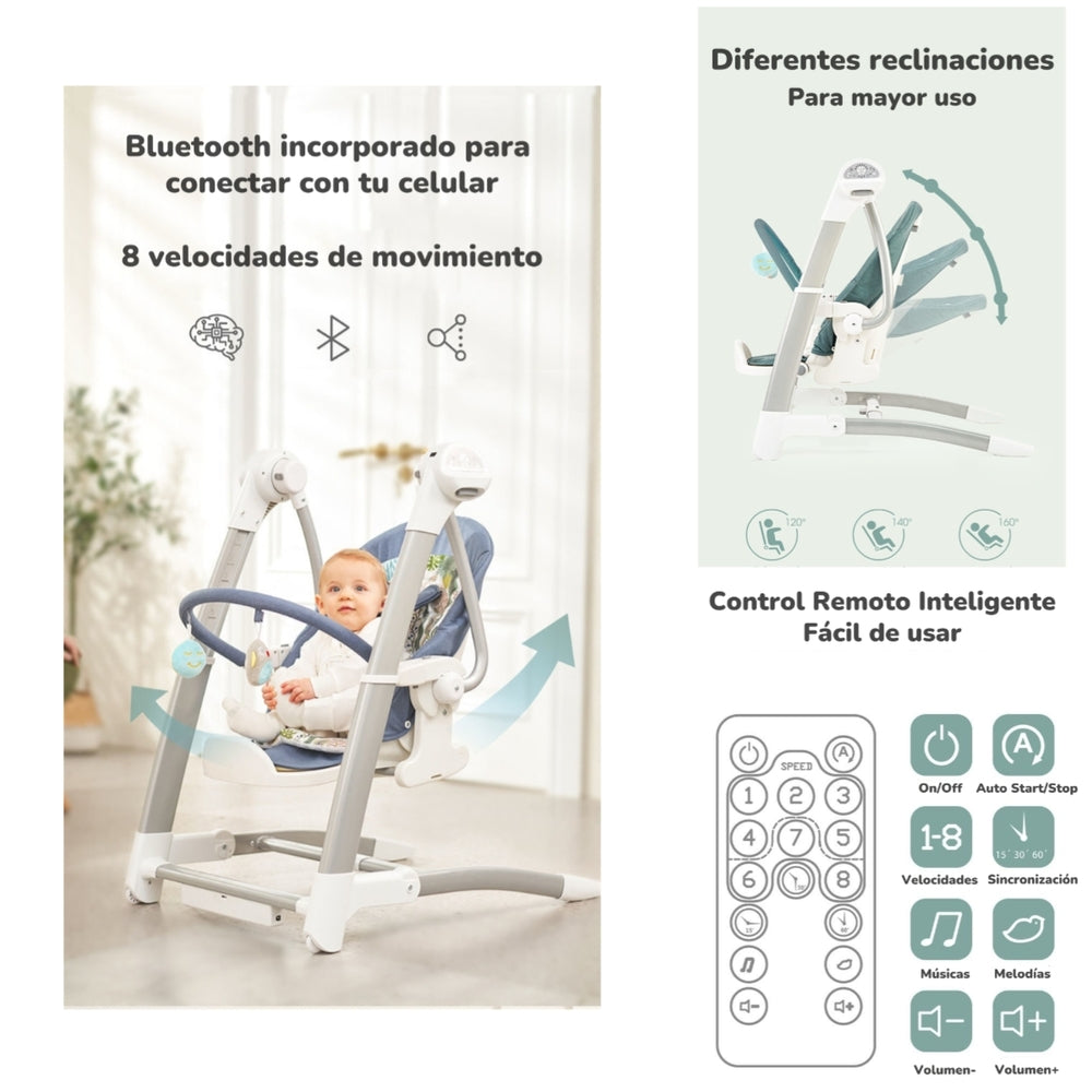 Silla De Comer Y Columpio Mecedor Lujoso Lubabycas Gris