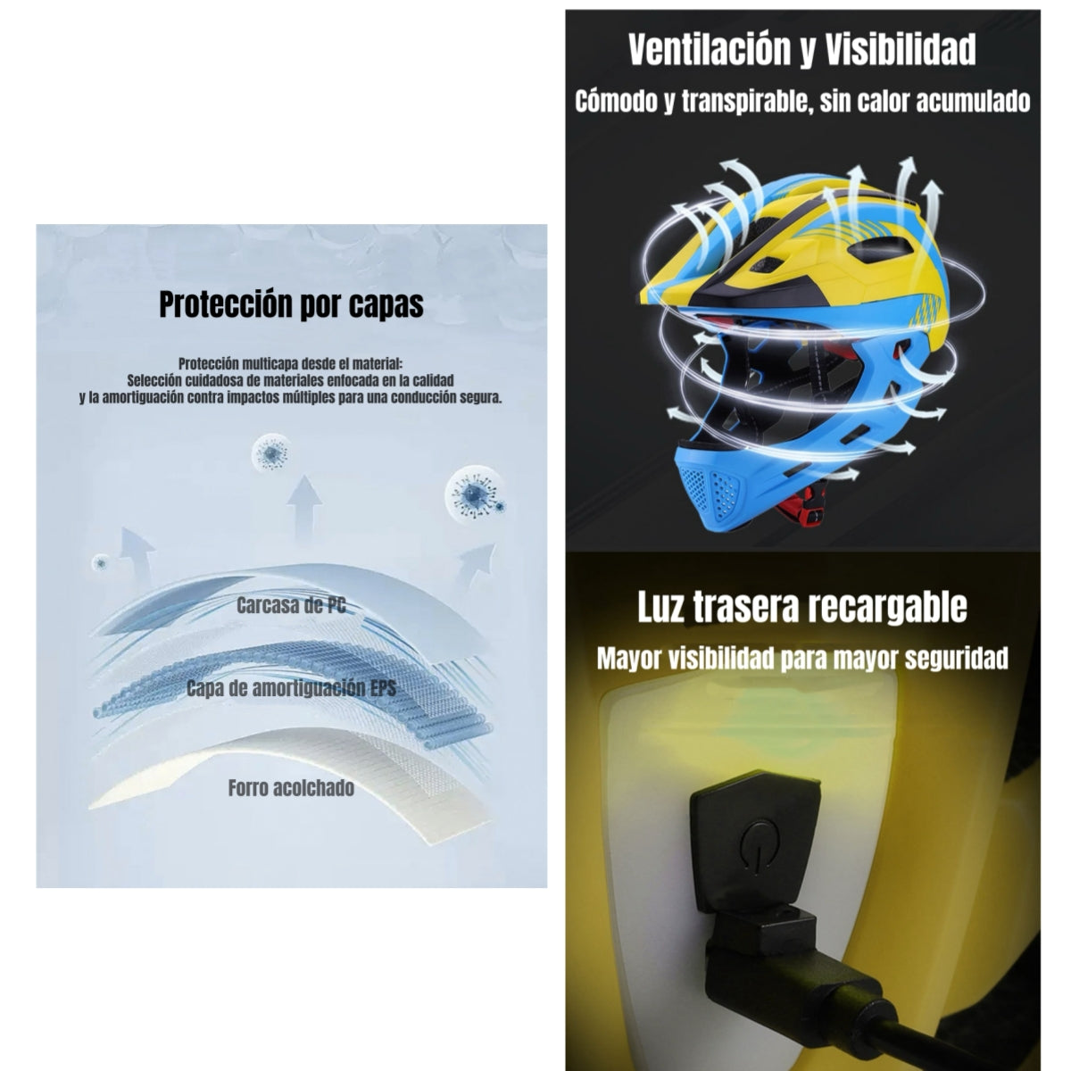 Casco Integral Infantil Bici 2 En 1 Con Luz Neue LuBabycas