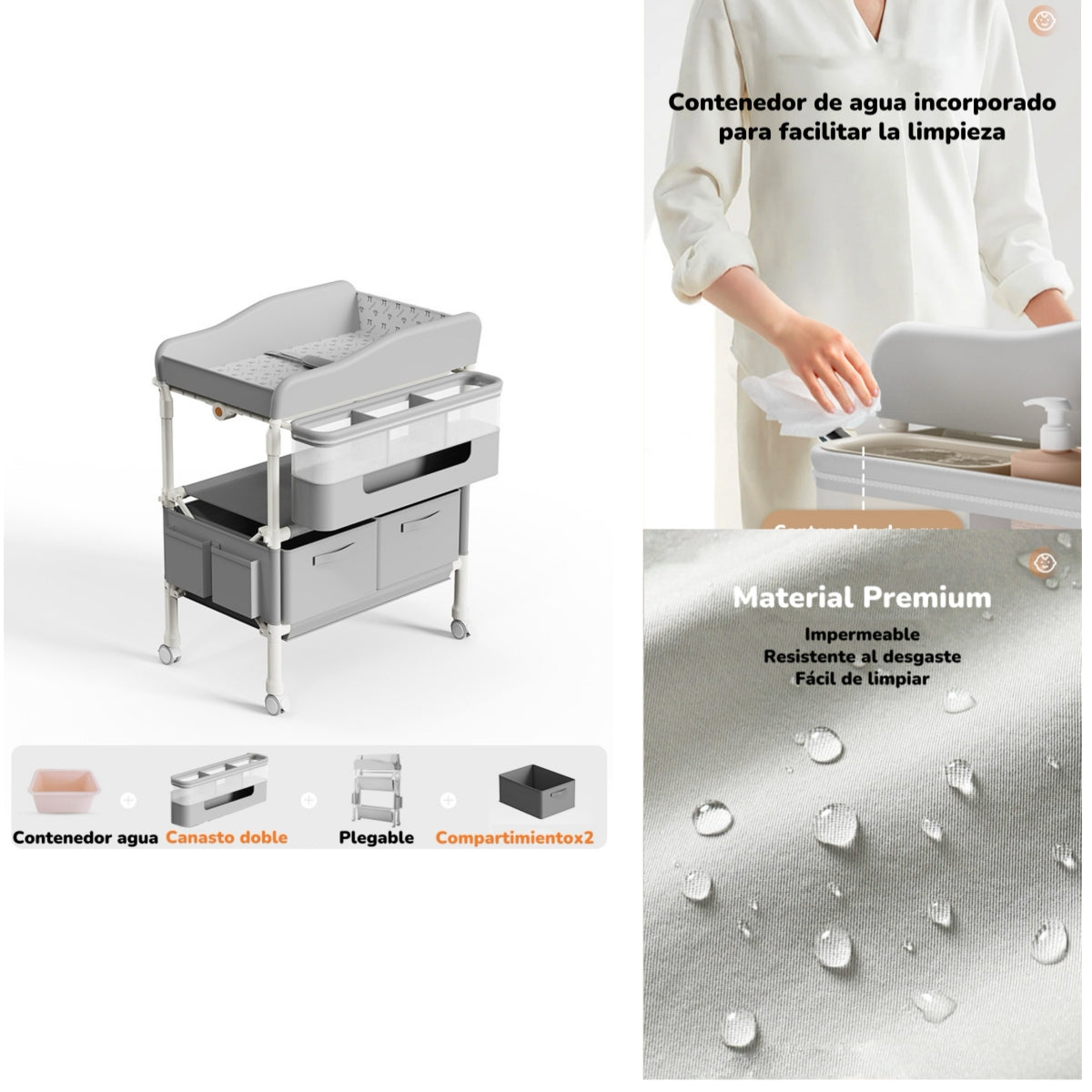 Mudador De Pañales Plegable Gris Accesorios Bless LuBabycas