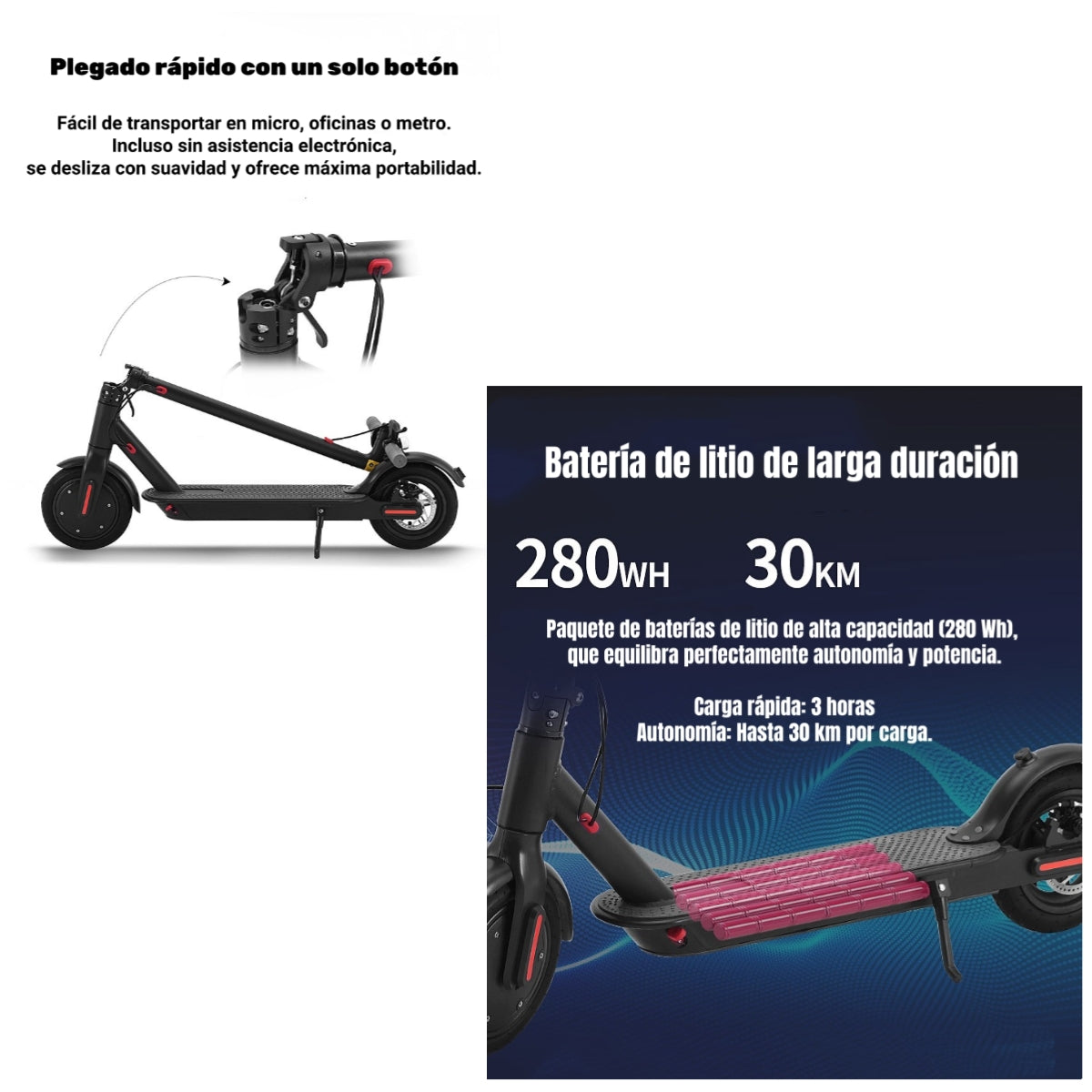 Scooter Adulto Eléctrico Con APP Plegable 30KM Negro Speed
