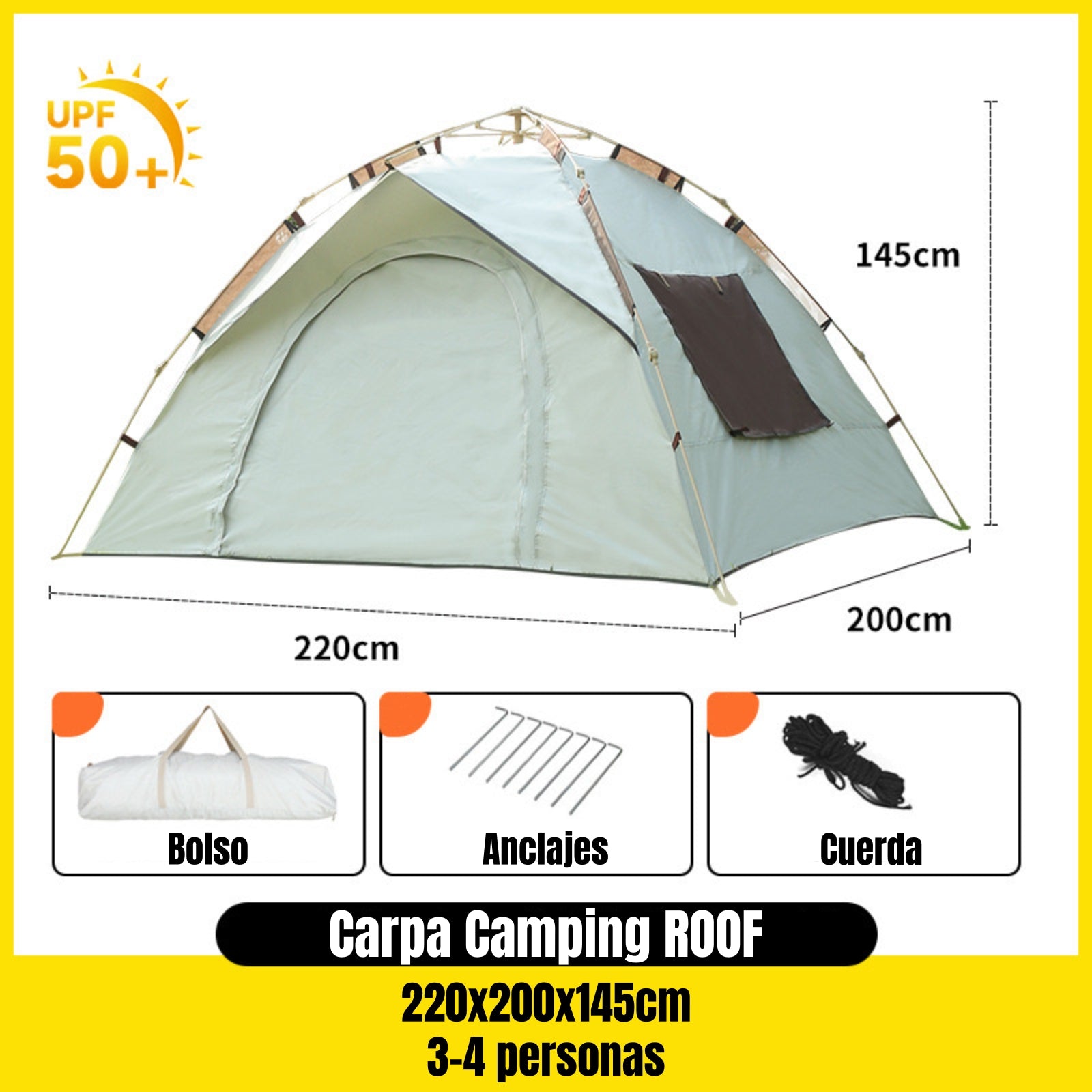 Carpa Camping Automática 4 Personas Con Accesorios Roof Gris