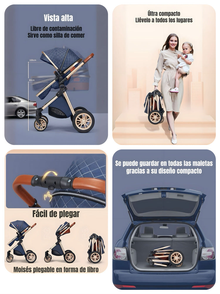 Coche Deluxe Con Silla Nido Y Accesorios Café Lubabycas