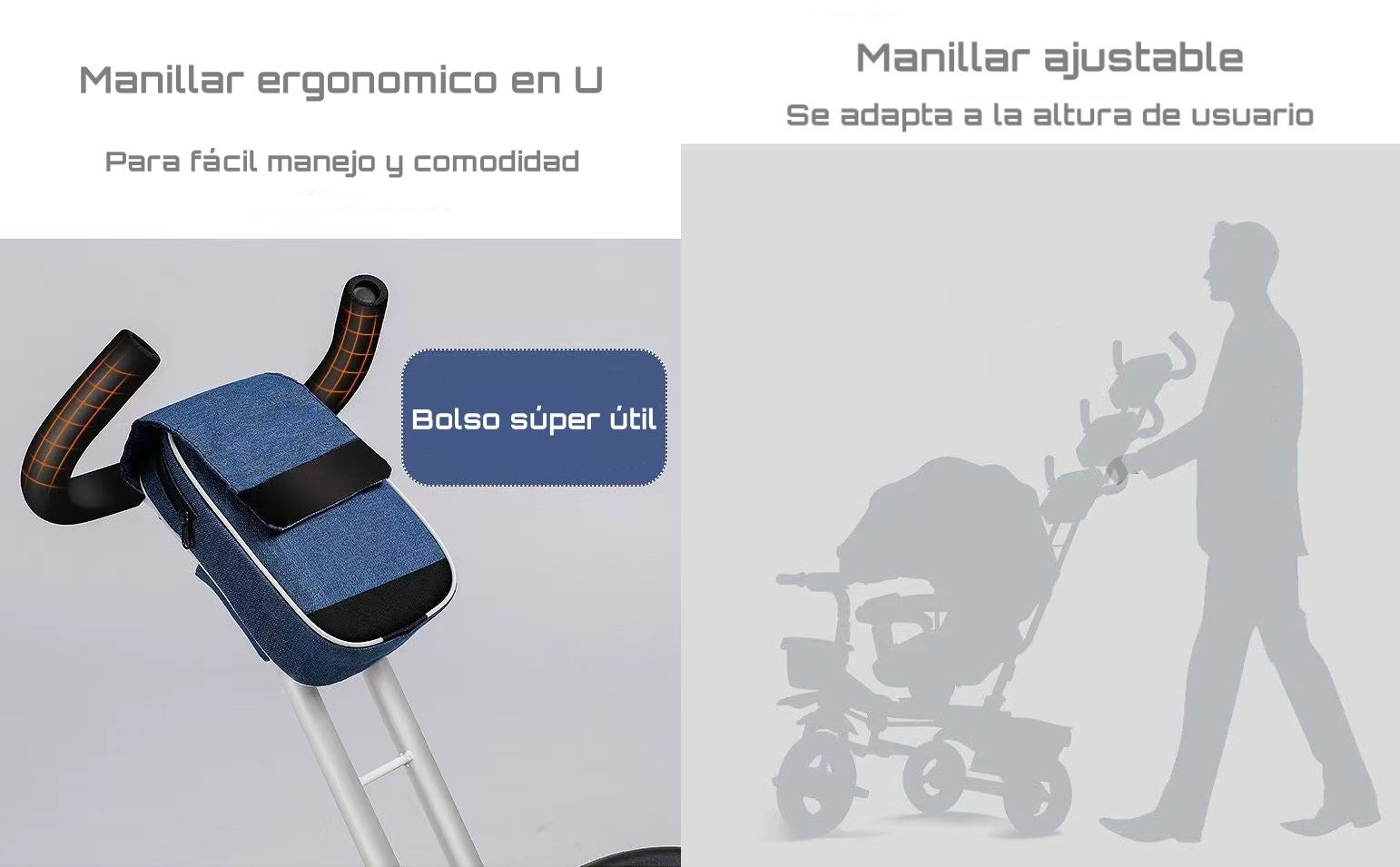 Triciclo Reversible Y Plegable Con Accesorios Gris Lubabycas