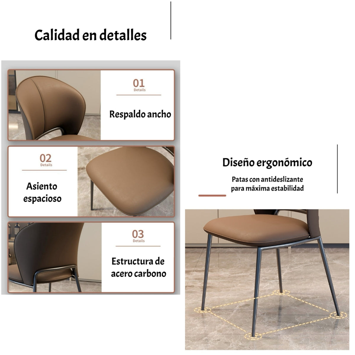 Pack 4 Sillas De Comedor Premium Ecocuero Deli Naranjas