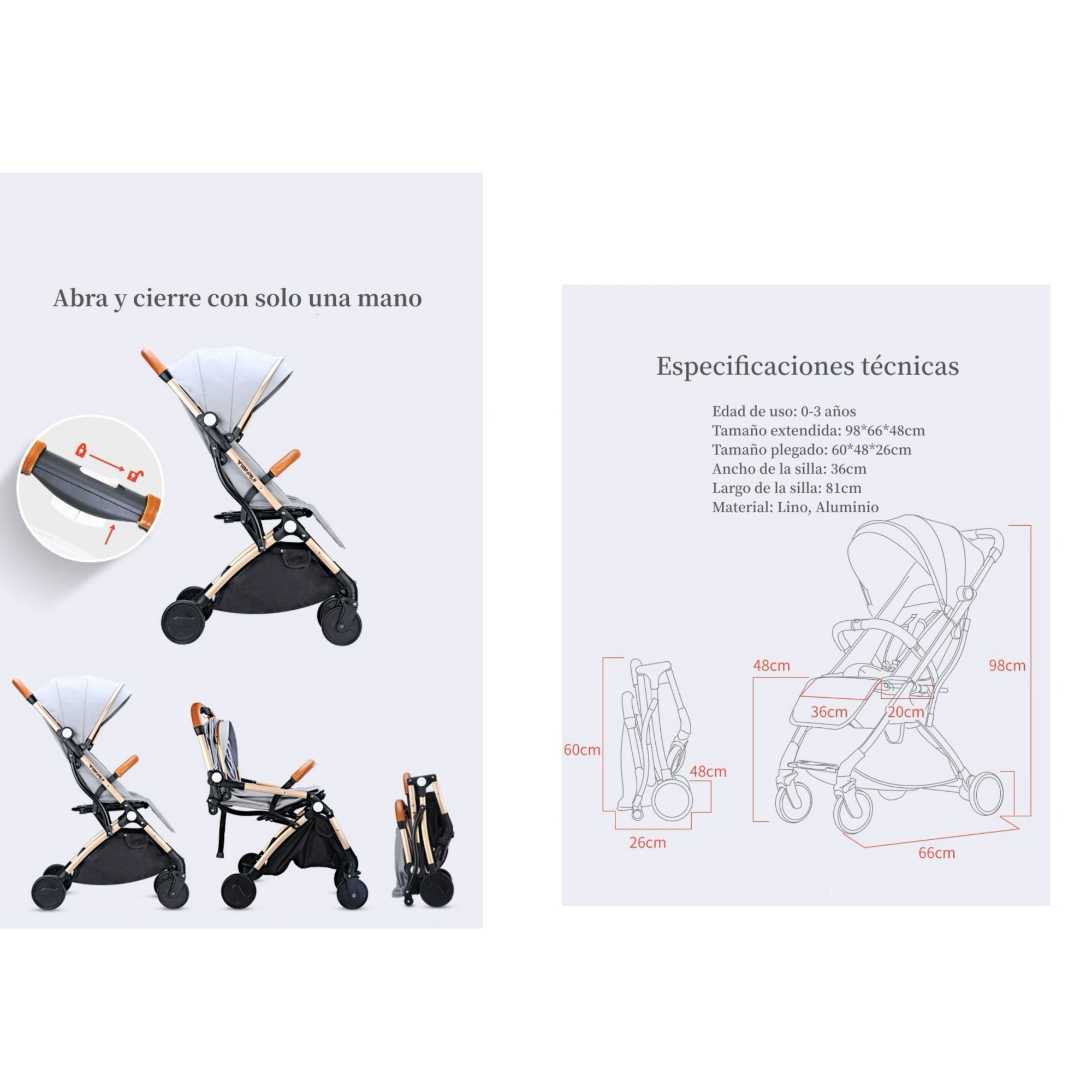 Coche De Paseo Aluminio Con Accesorios LuBabycas Negro