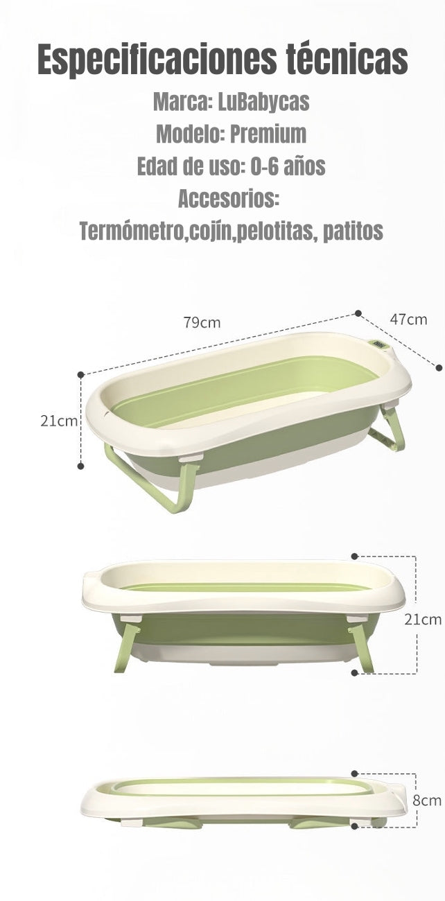 Bañera Con Termómetro Cojín Premium Verde LuBabycas
