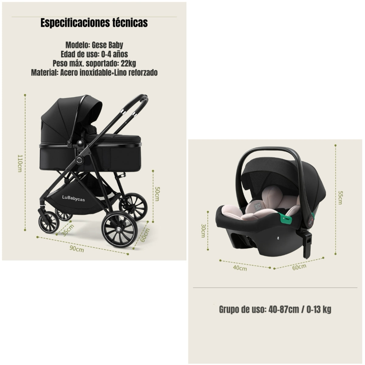 Coche Travel System Toldo 360°Gese Baby Rosado LuBabycas