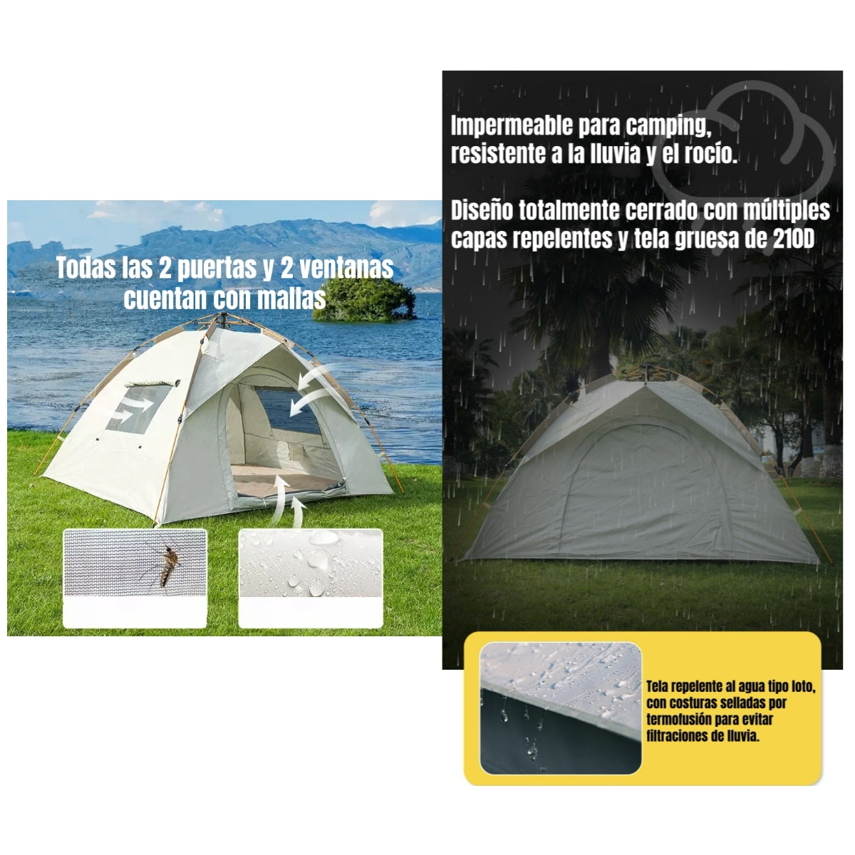 Carpa Camping Automática 4 Personas Con Accesorios Roof Gris