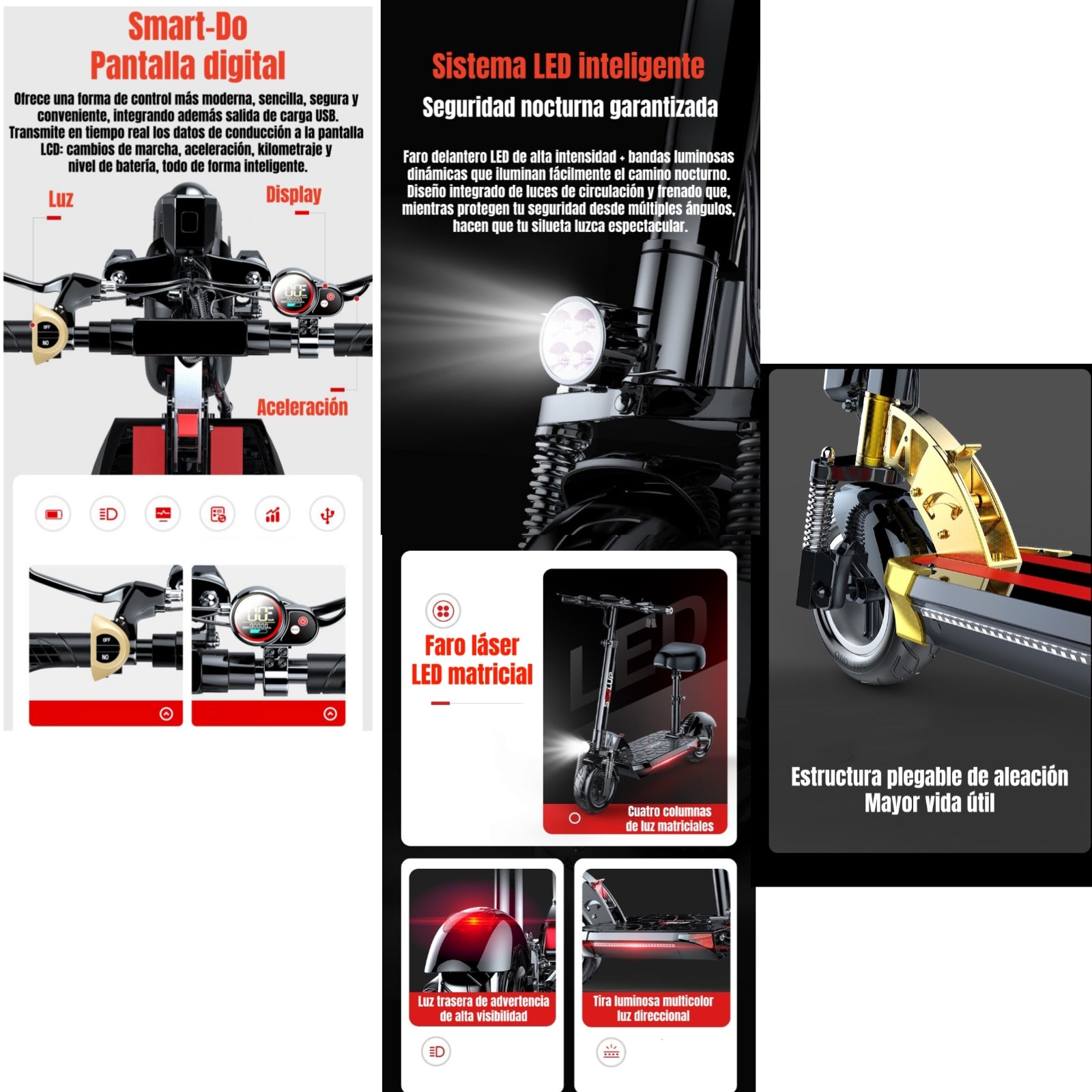 Scooter Adulto Eléctrico Flash 48V 500W 80KM Aluminio Negro