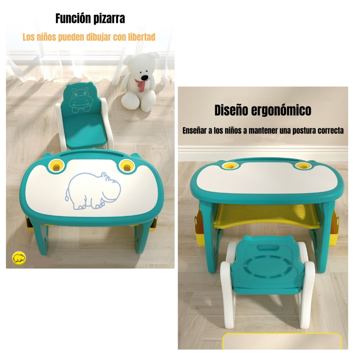 Mesa Con Silla Montessori Para Niños Hipopótamo LuBabycas