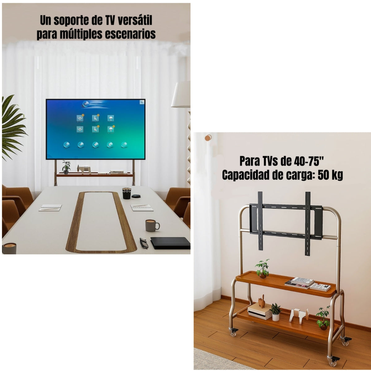 Soporte TV Rack Pedestal 40”-75” Ruedas Doble Almacenamiento