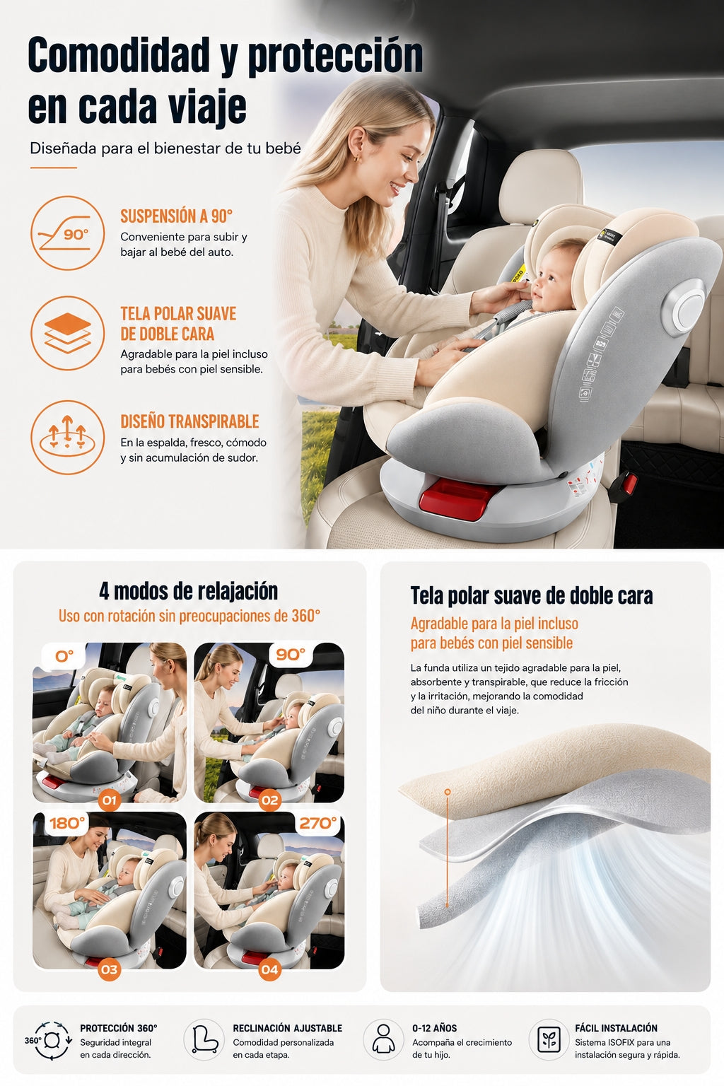 Silla de Auto LuBabycas Convertible 360° Isofix 0-12 Años G406 Negra