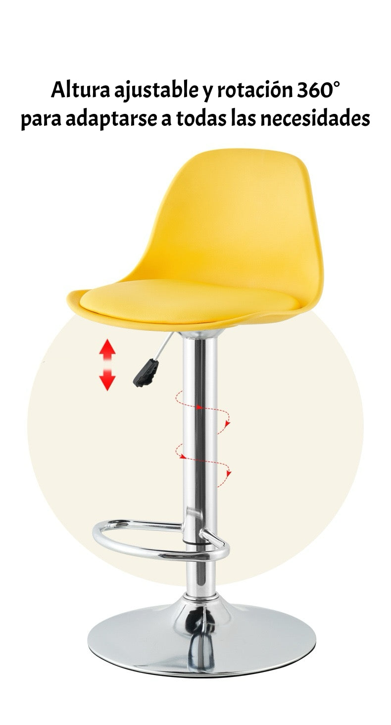 Pack 2 Sillas Piso Bar Negras Altura Regulable Con Respaldo