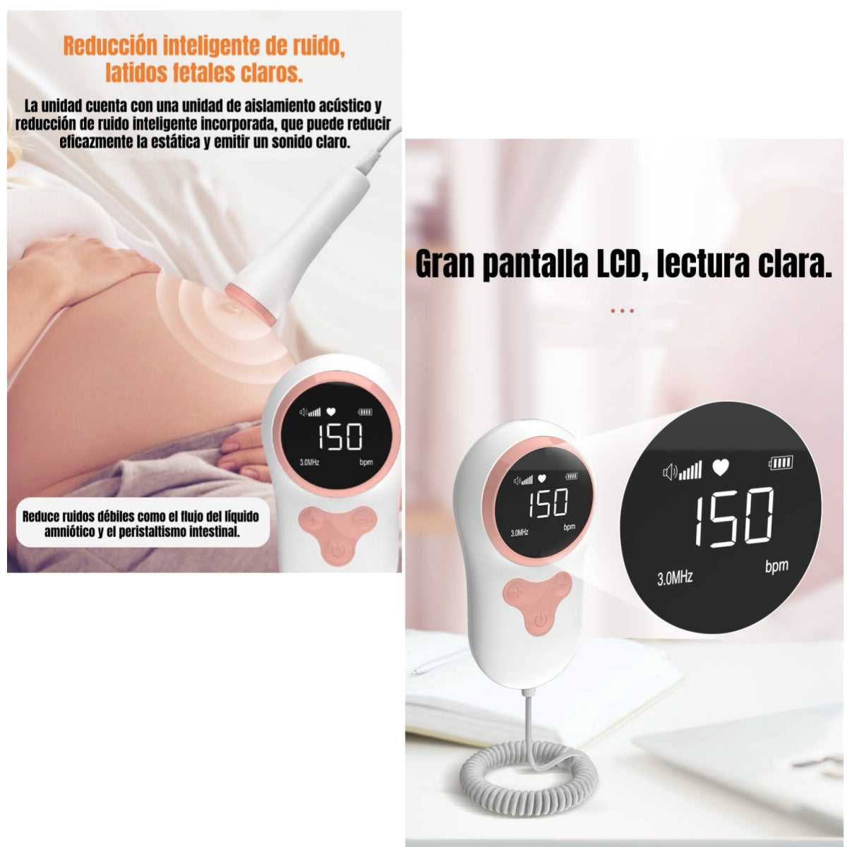 Monitor Fetal Doppler Latidos Corazón Bebé Gris LuBabycas
