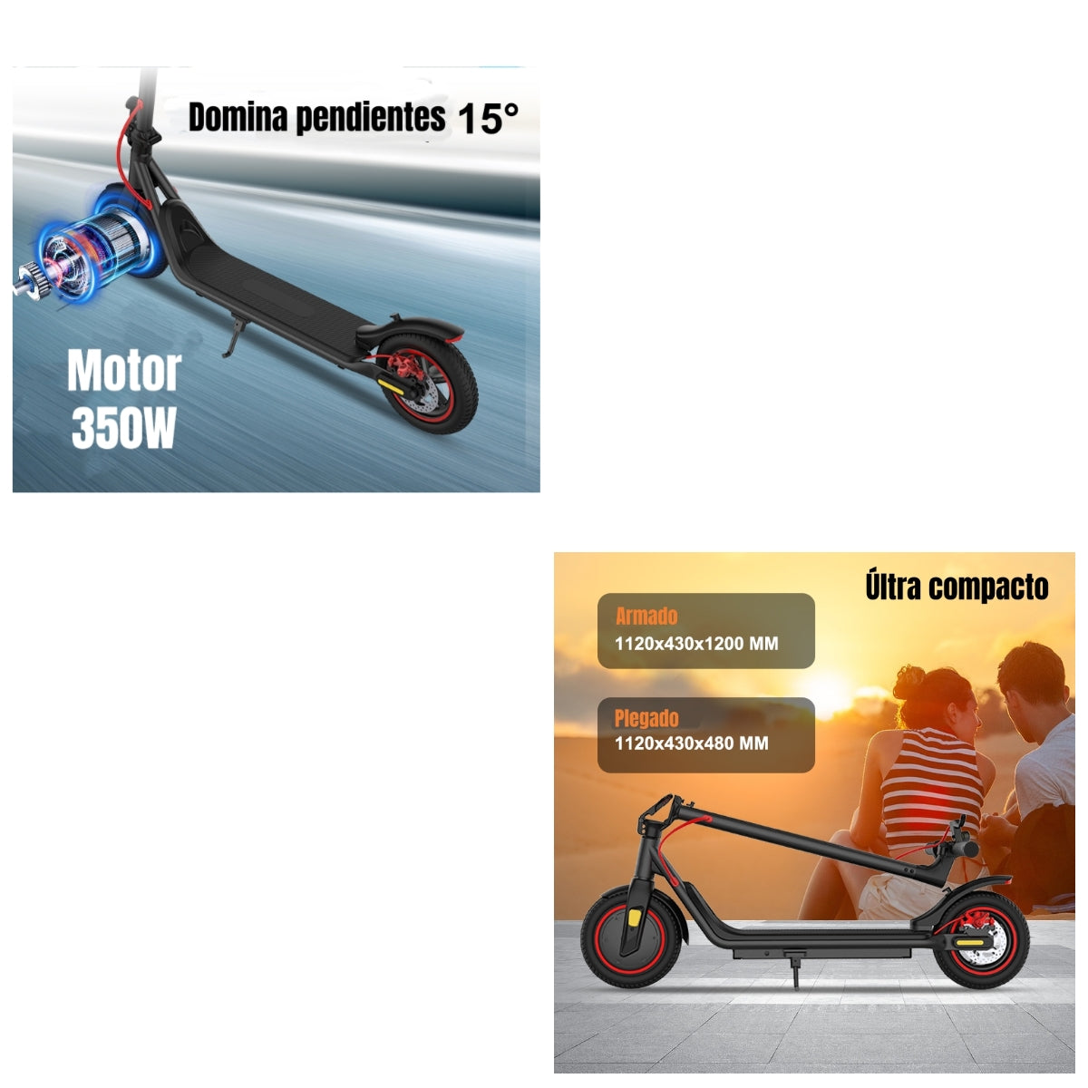 Scooter Adulto Eléctrico 30KM 36V 350W M2 Negro