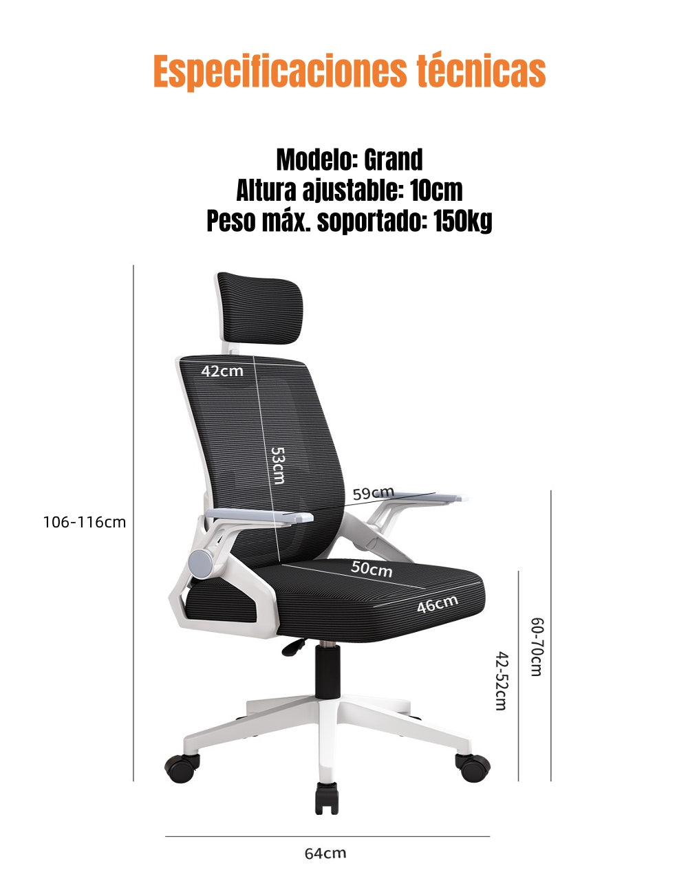 Silla De Escritorio Con Apoyacabeza Grand Negra