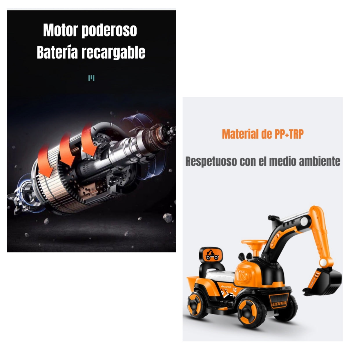 Excavadora Eléctrica Montable Luces Música LuBabycas Naranja