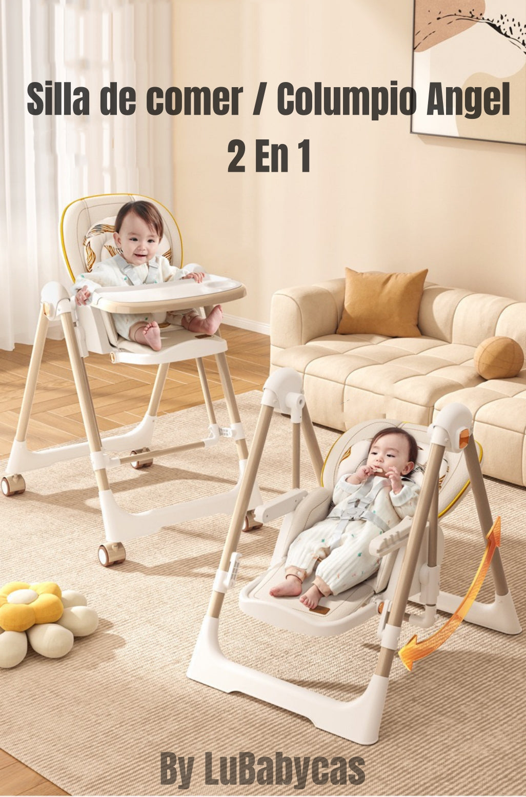 Silla De Comer Columpio 2 En 1 LuBabycas Blanca