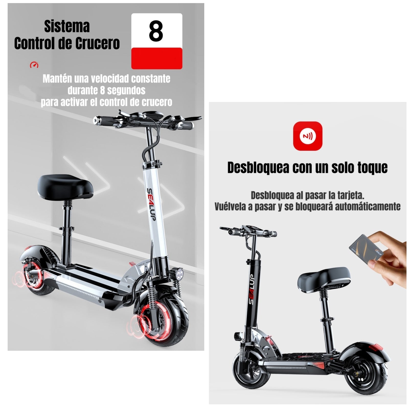 Scooter Adulto Eléctrico Flash 48V 500W 80KM Aluminio Negro