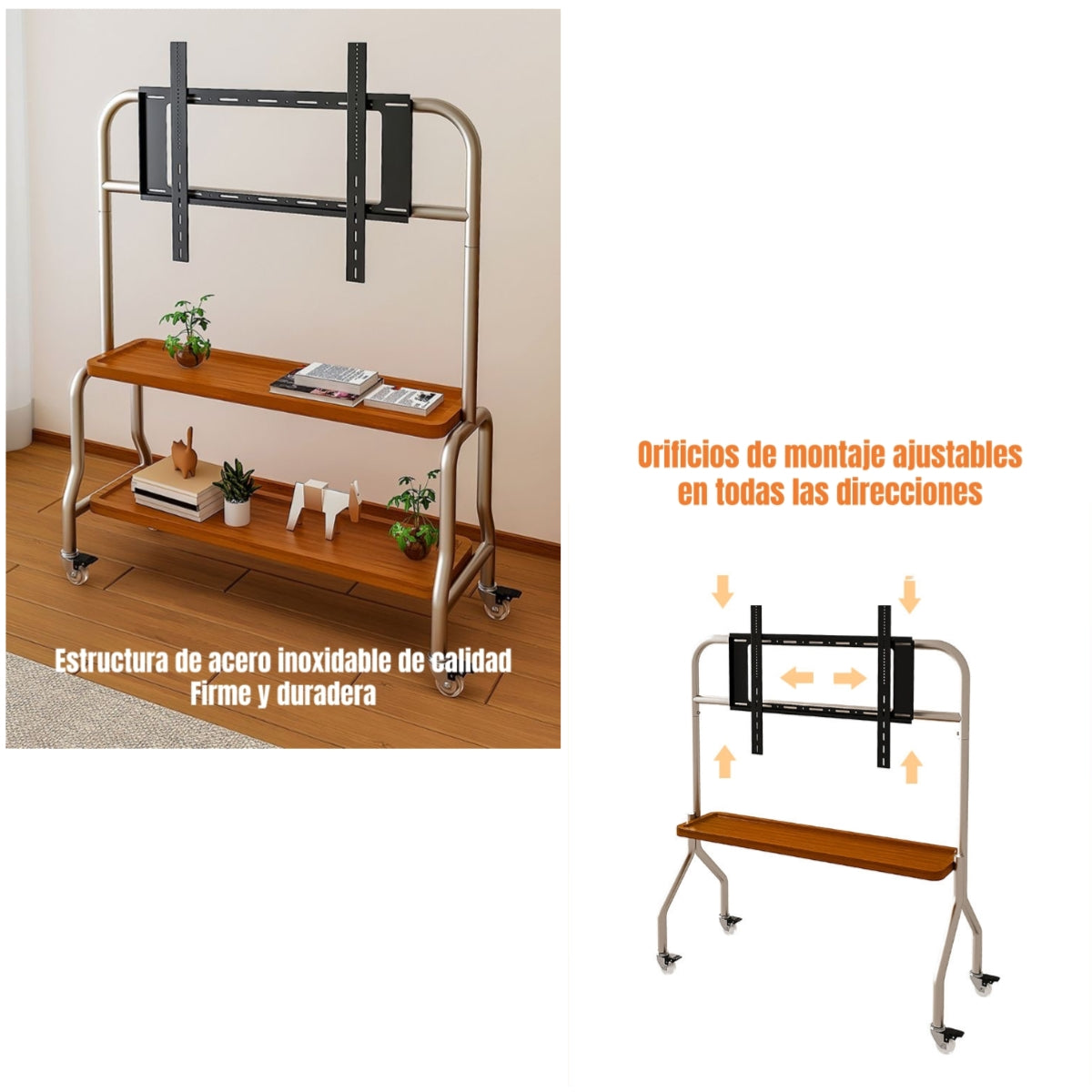 Soporte TV Rack Pedestal 40”-75” Ruedas Doble Almacenamiento