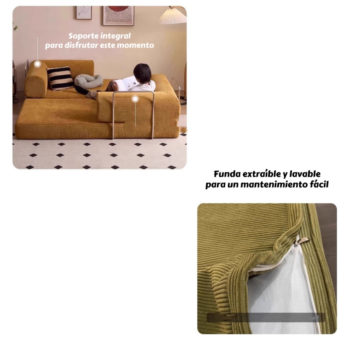 Sillon Sofa Cama Comprimido Combinable 203cm K17 Verde