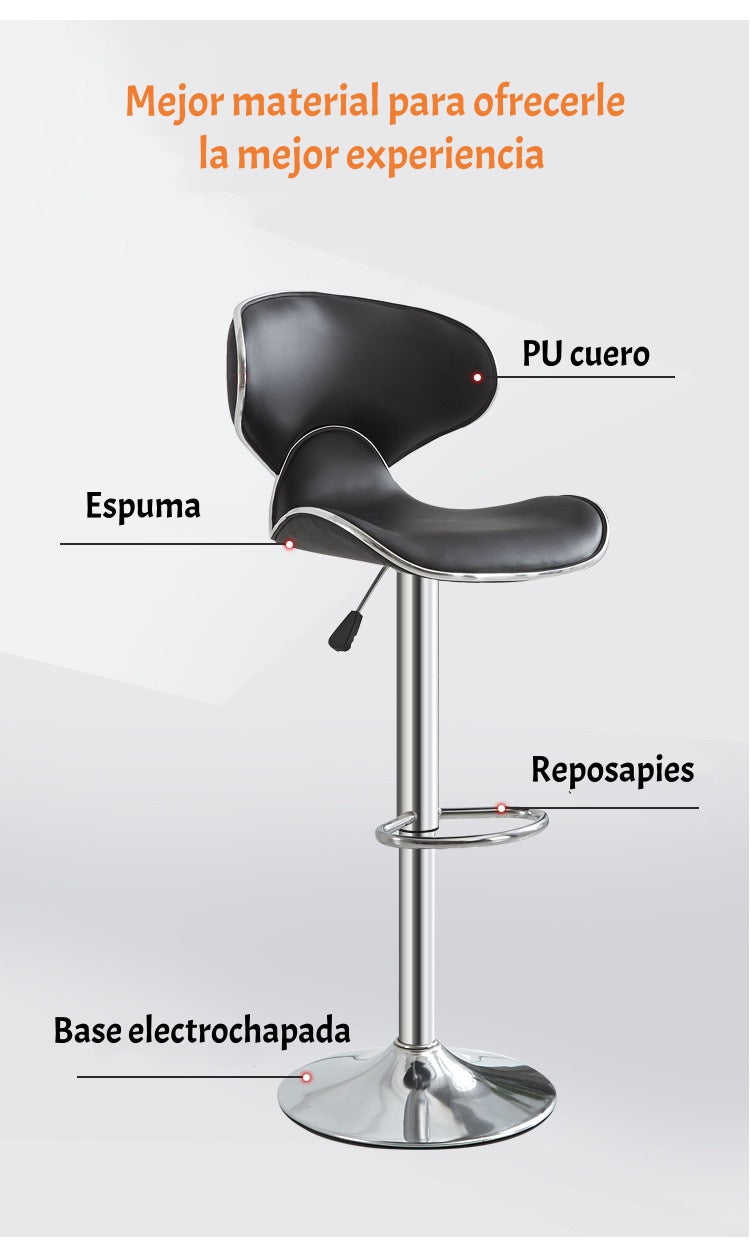 Pack 2 Sillas Piso Bar Premium Negras Altura Regulable YC229