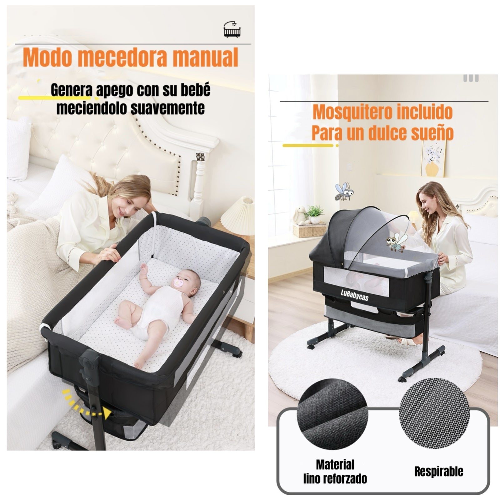 Cuna Colecho One Con Mosquitero Colchón Rosada LuBabycas