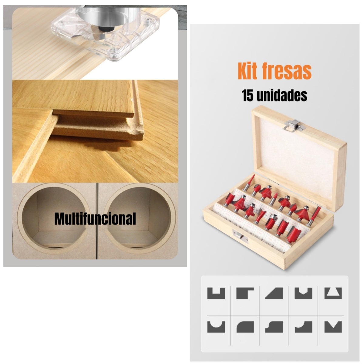 Kit Fresadora Recortadora 800W 6,35mm 15 Fresas Con Caja K01