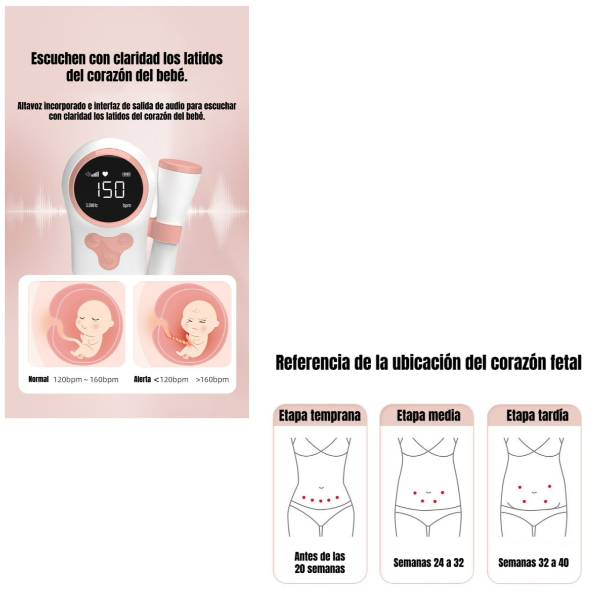 Monitor Fetal Doppler Latidos Corazón Bebé Gris LuBabycas