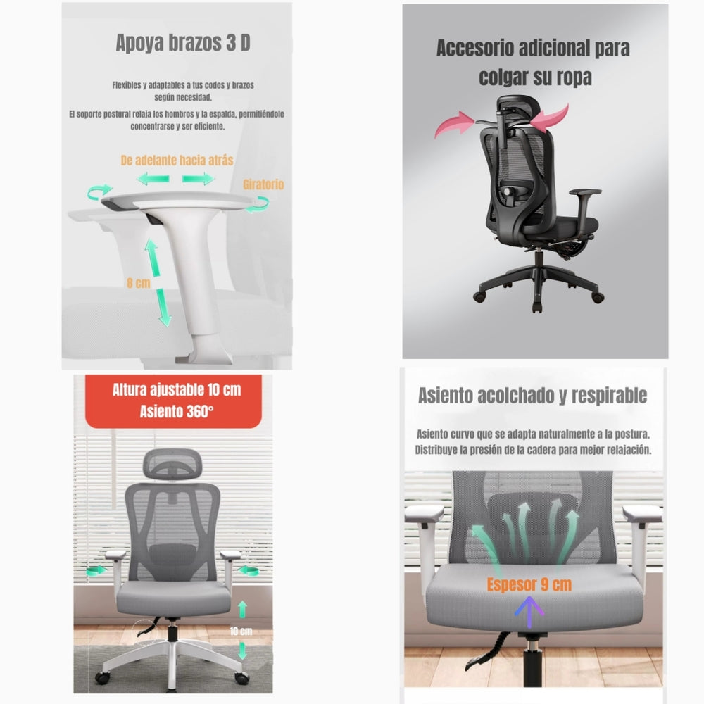 Silla de Escritorio Premium Con Apoya Pies W205 Negra LuBabycas