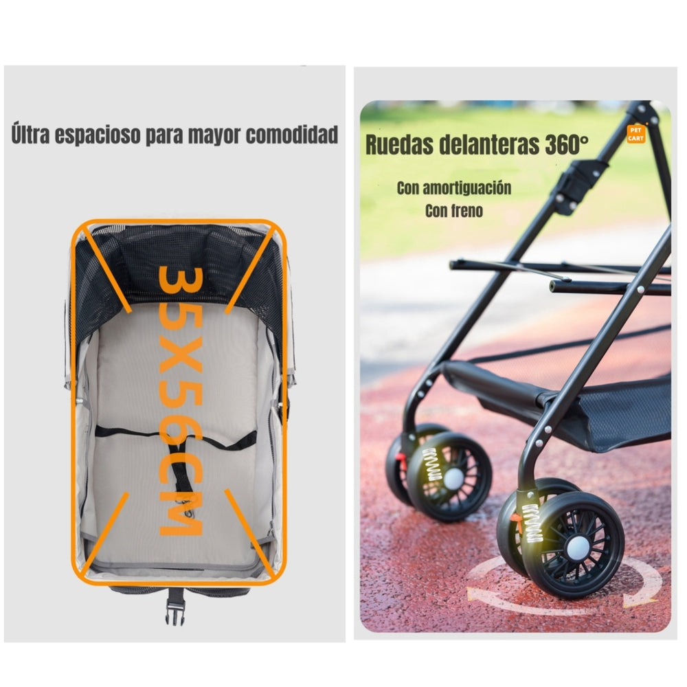 Coche Para Mascotas Perros Gatos 2 En 1 LuBabycas Gris
