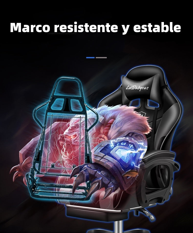 Silla Gamer Reclinable Con Reposa Pies Negra LuBabycas