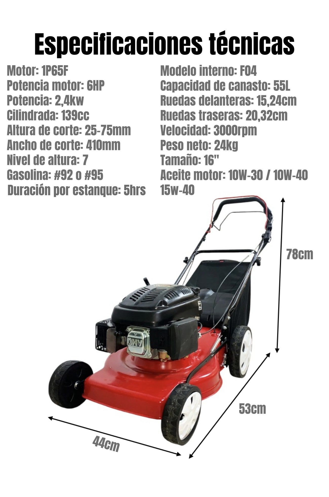 Cortadora De Pasto A Gasolina 16" 6HP 41cm 139cc F04