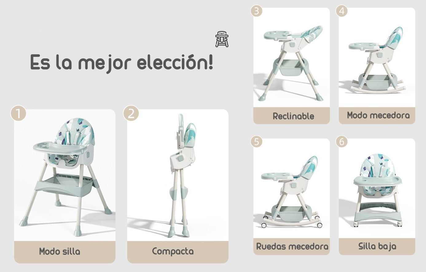 Silla De Comer Mecedora 2 En 1 Con Ruedas Verde Lubabycas