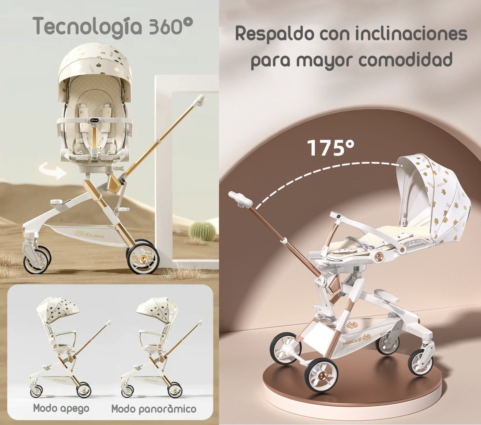 Coche De Paseo 360° Con Mesita Lubabycas Negro