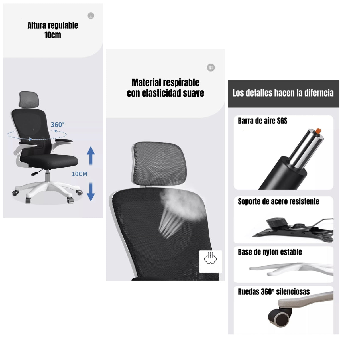 Silla De Escritorio 360° Kikka Con Apoyacabeza Negra