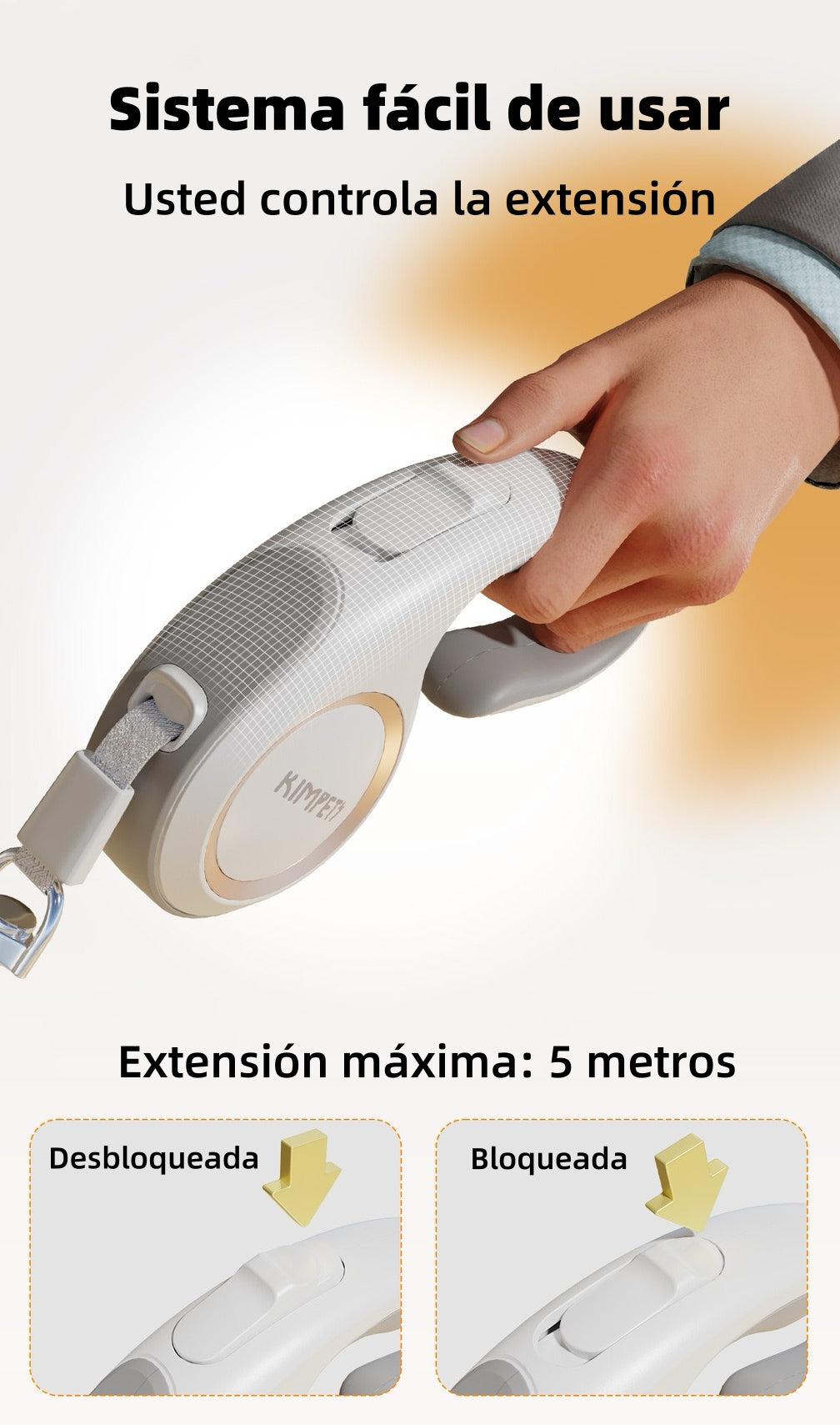 Correa Retráctil Para Mascotas 5Mts Dorada By LuBabycas