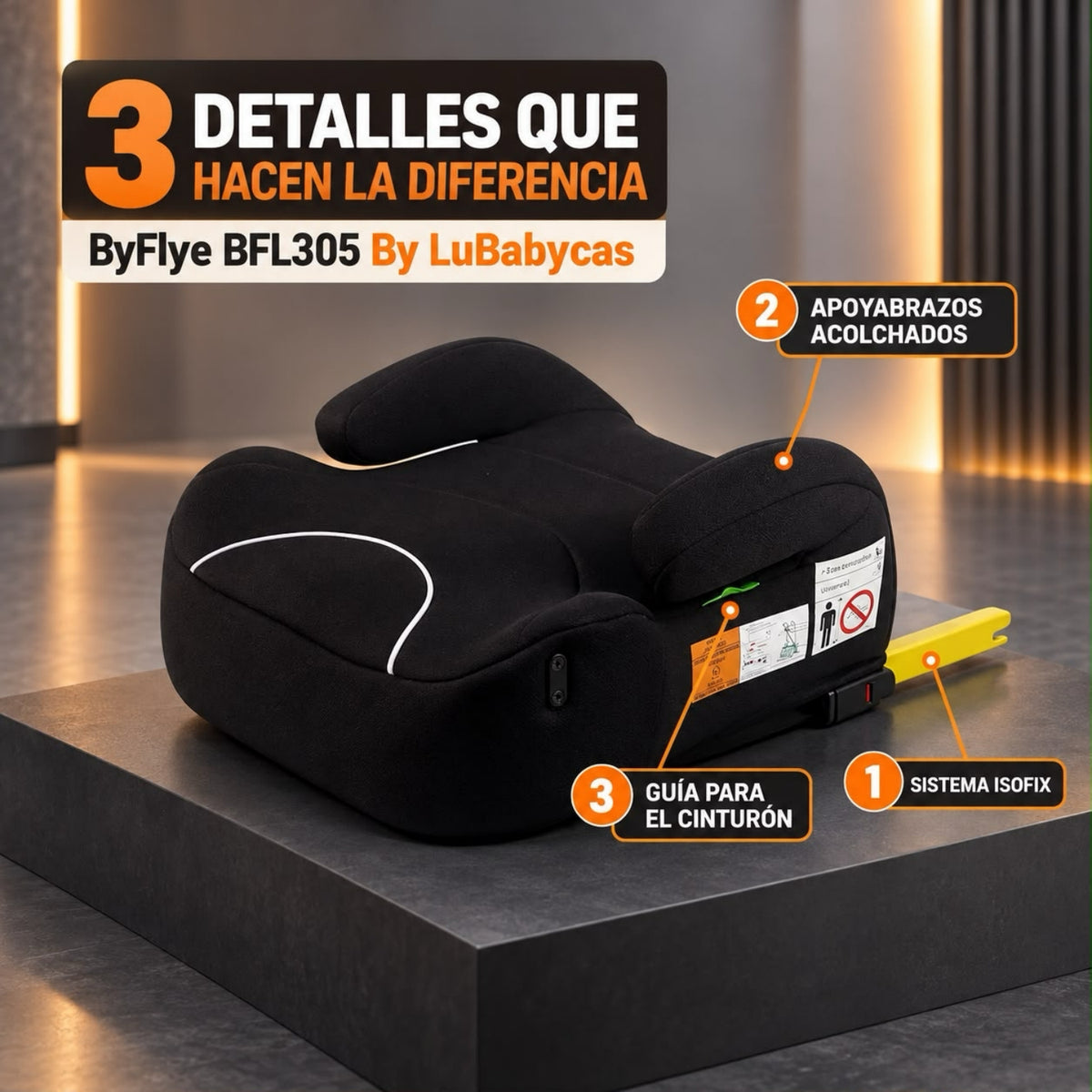 Silla Auto Alzador ISOFIX Posa Vaso BFL305 Negra LuBabycas