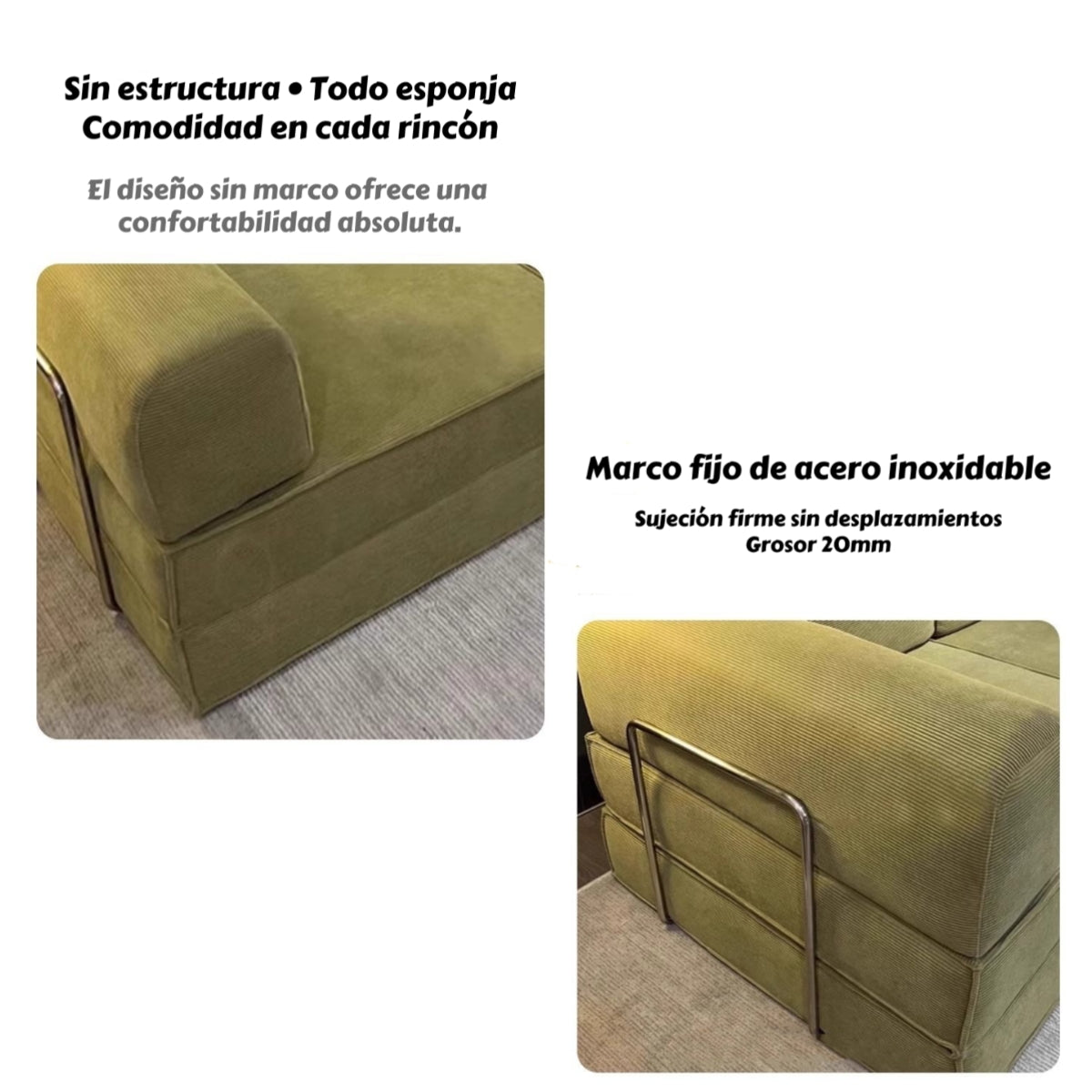 Sillon Sofa Cama Comprimido Combinable 203cm K17 Verde