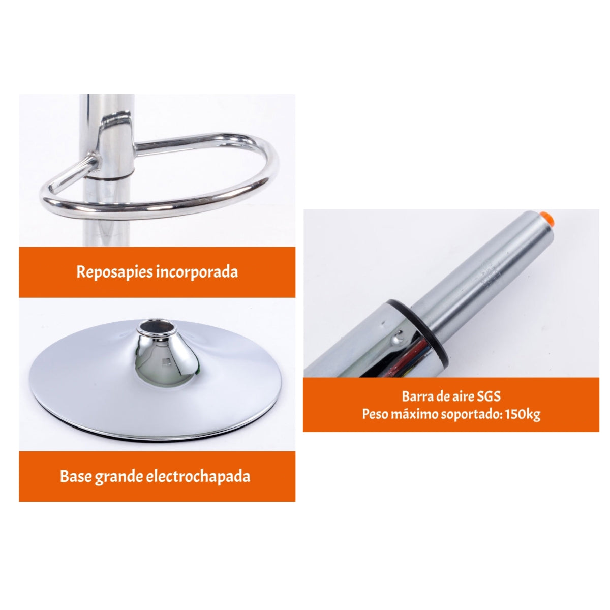 Pack 2 Sillas Piso Bar Negra Altura Regulable Ecocuero YC069