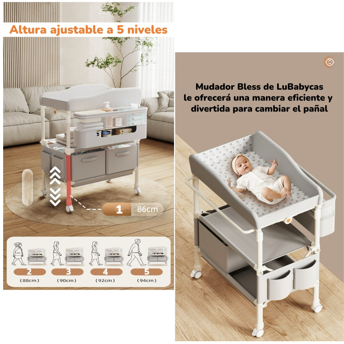 Mudador De Pañales Plegable Gris Accesorios Bless LuBabycas