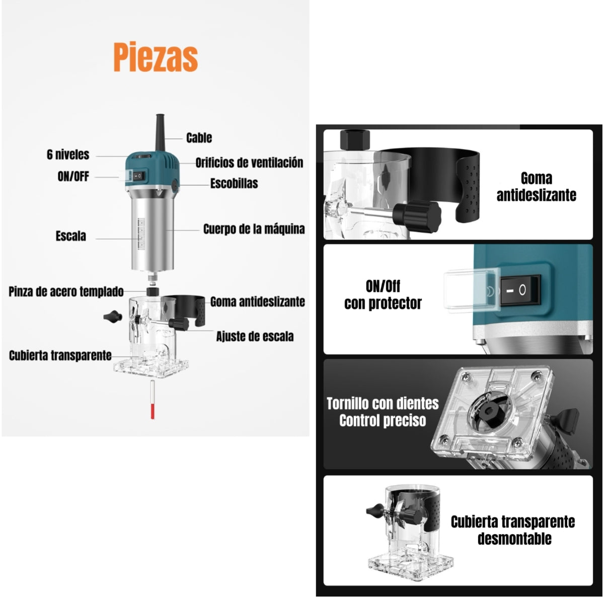 Kit Fresadora Recortadora 800W 6,35mm 15 Fresas Con Caja K01