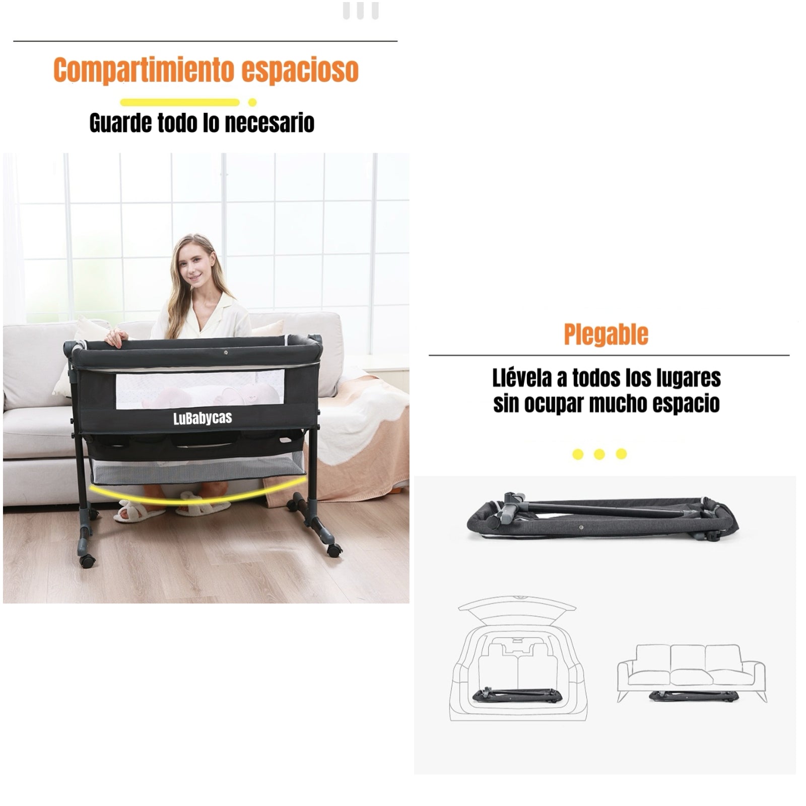 Cuna Colecho One Con Mosquitero Colchón Gris LuBabycas