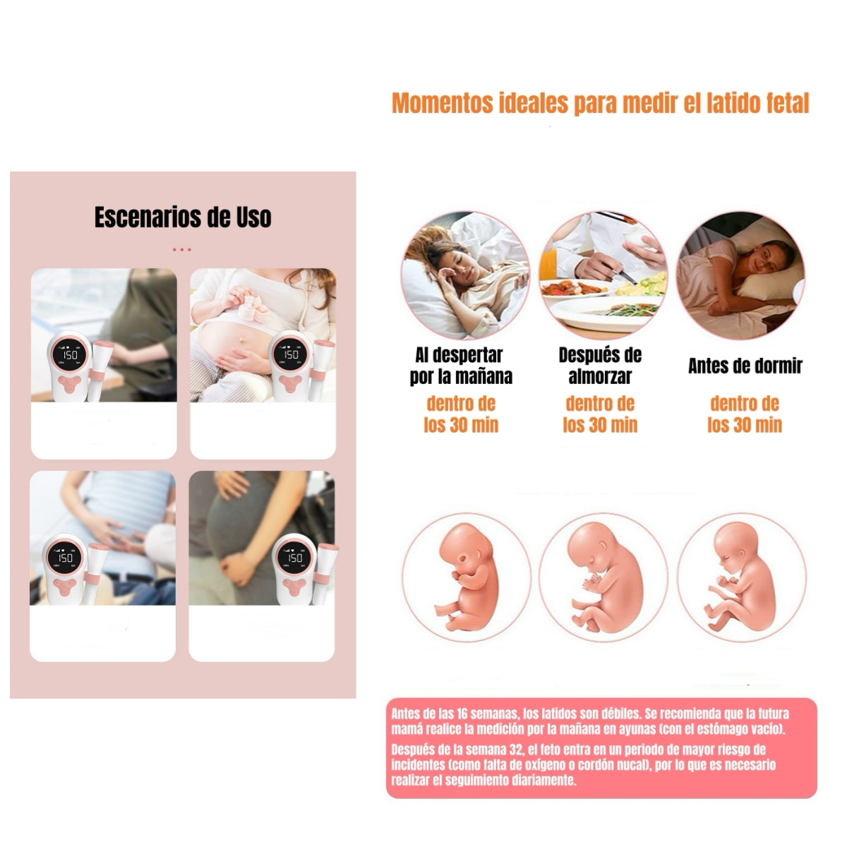 Monitor Fetal Doppler Latidos Corazón Bebé Gris LuBabycas